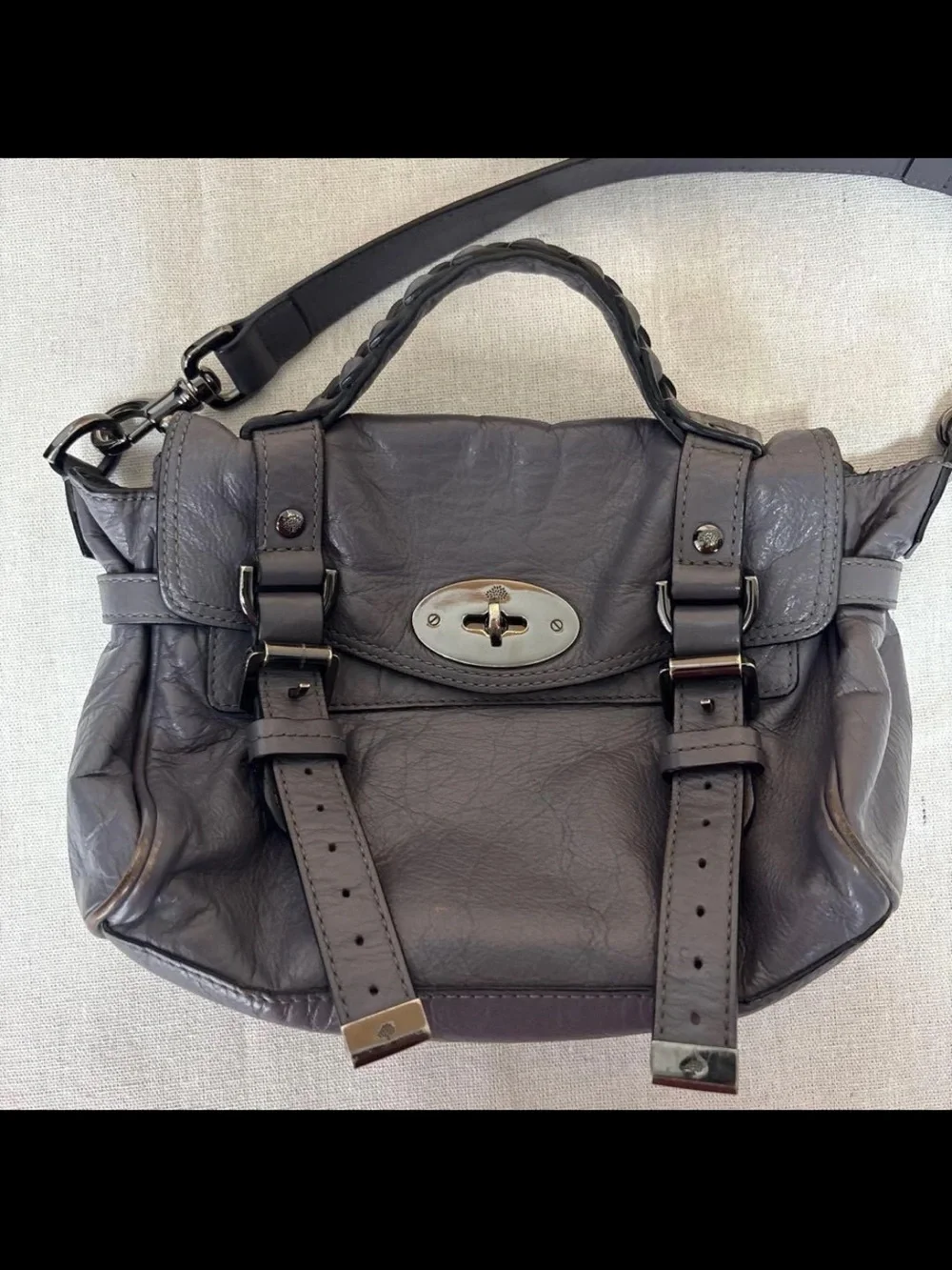 Mulberry Dark Gray Leather Shoulder Satchel